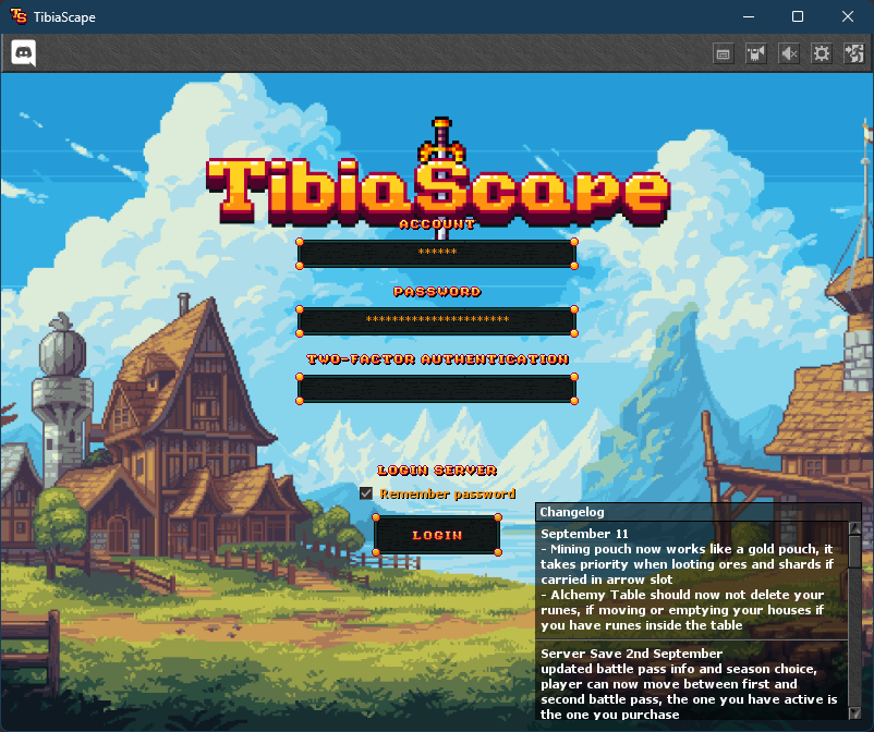 TibiaScape launcher login screen